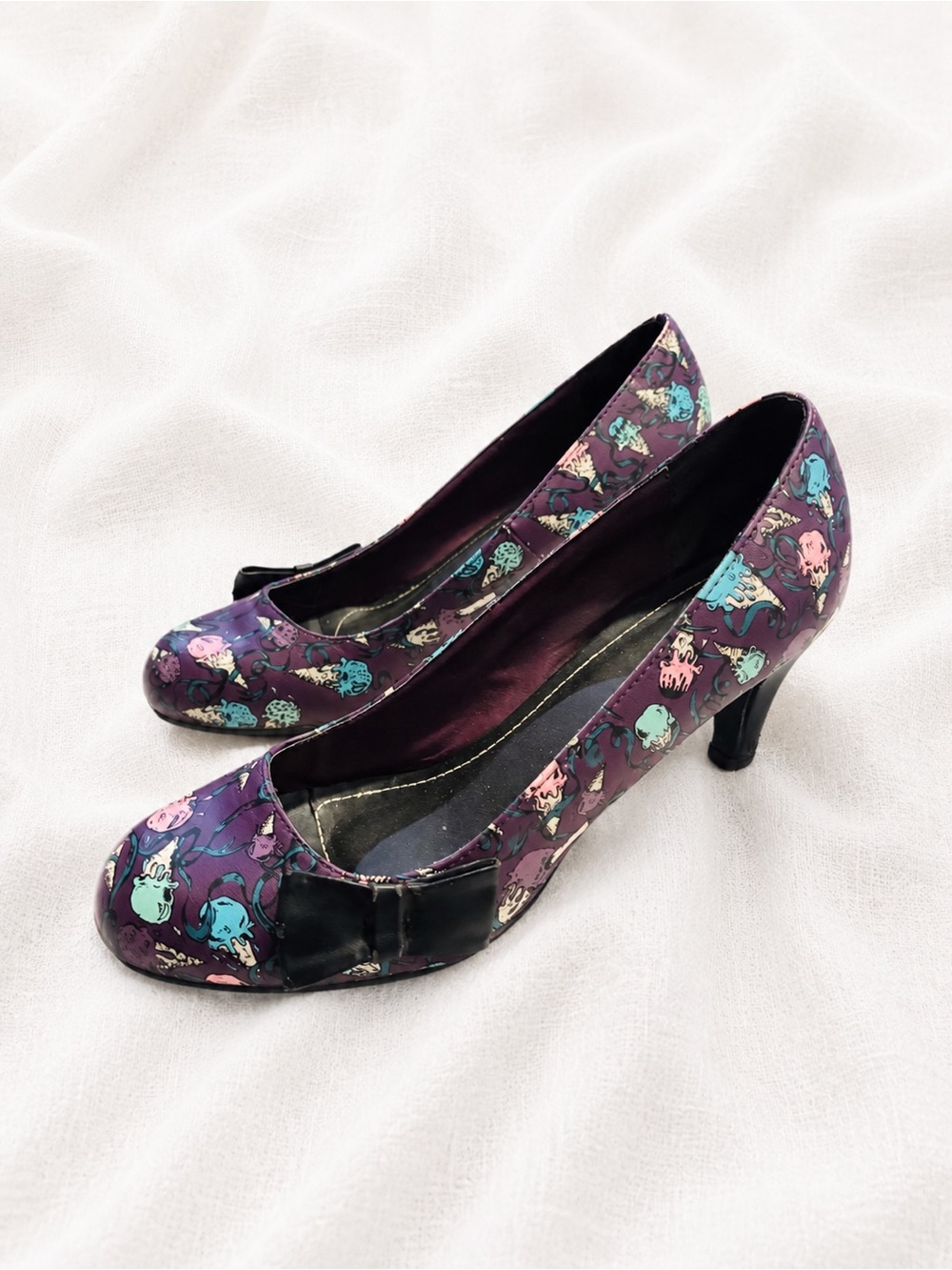 tuk Purple Multi-Color Skull Print Heels